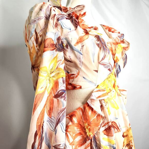 Bump Biddy Maternity Maxi Dress Size L Floral Tie Back Cottage Chic Open Waist - Picture 8 of 16